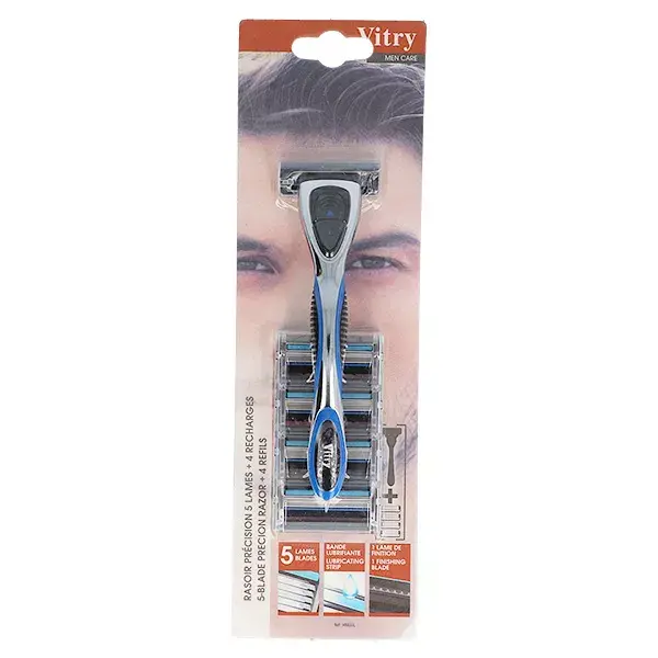 Aparelho de Barbear de Precisão Vitry Men Care com 5 Lâminas + 4 Refis