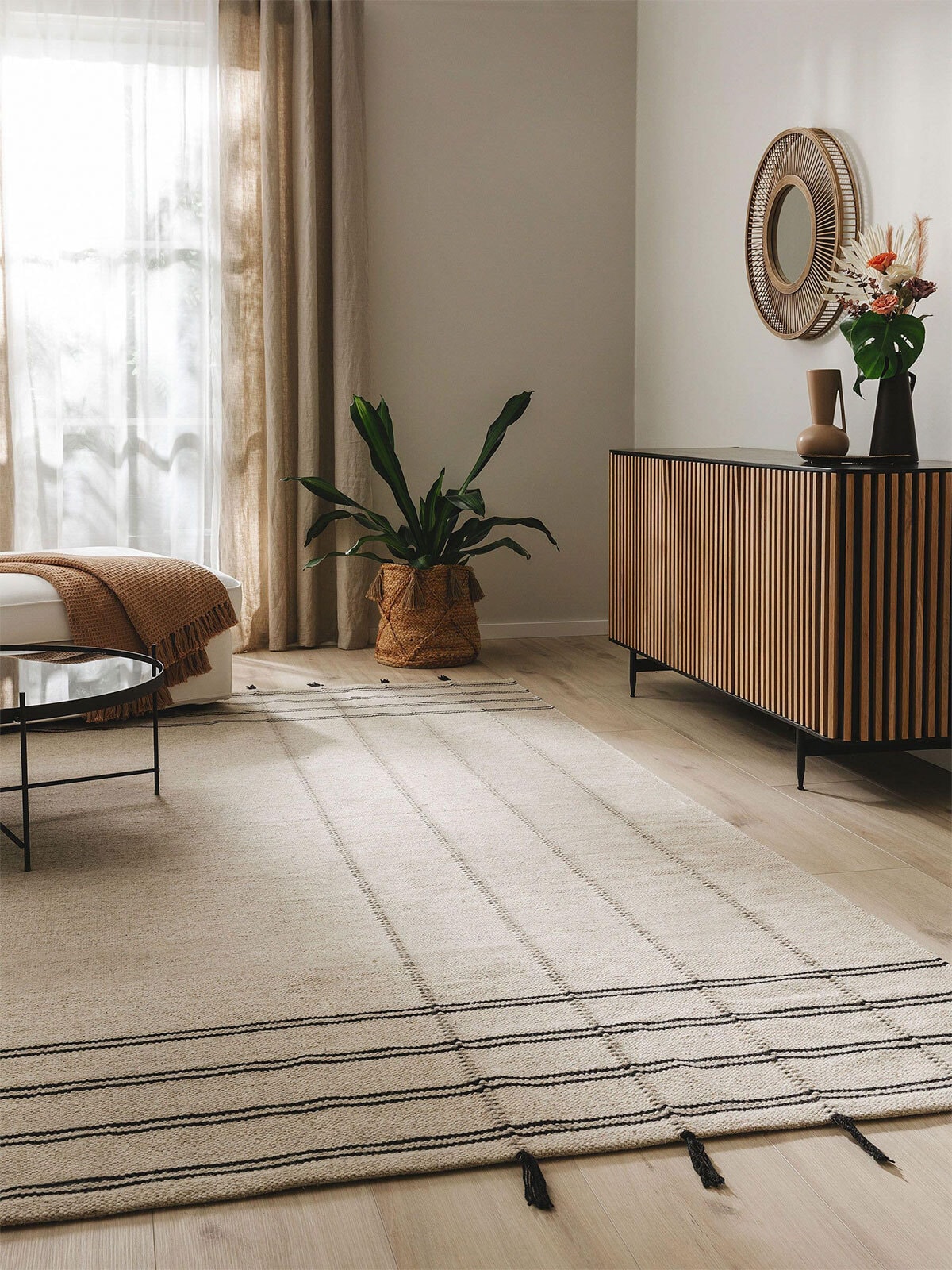 benuta pure Wollteppich KAMBIZ 120 x 170 cm schwarz/beige