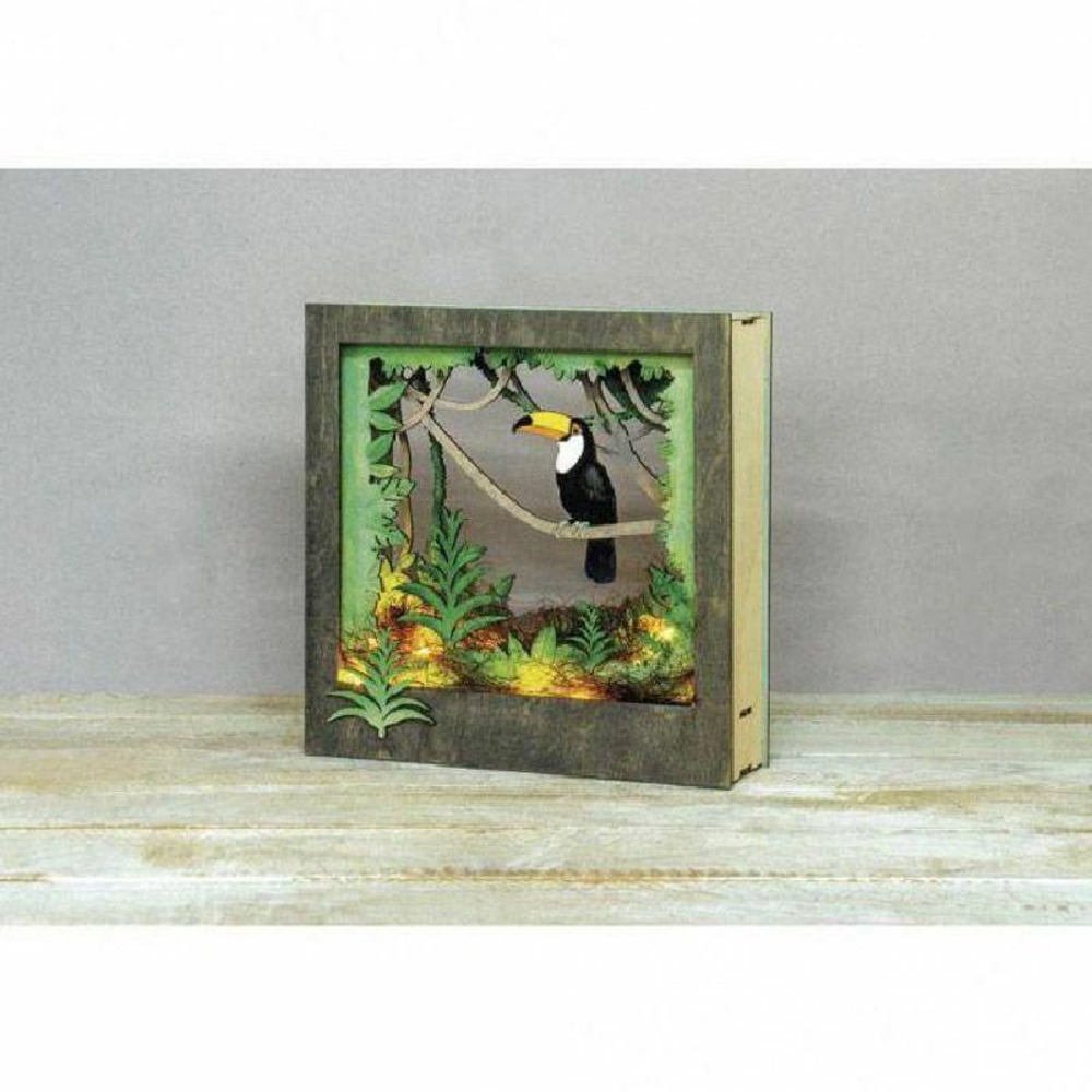 Cadre décoratif en bois à motif 3d - 24 x 24 x 6,5 cm - toucan