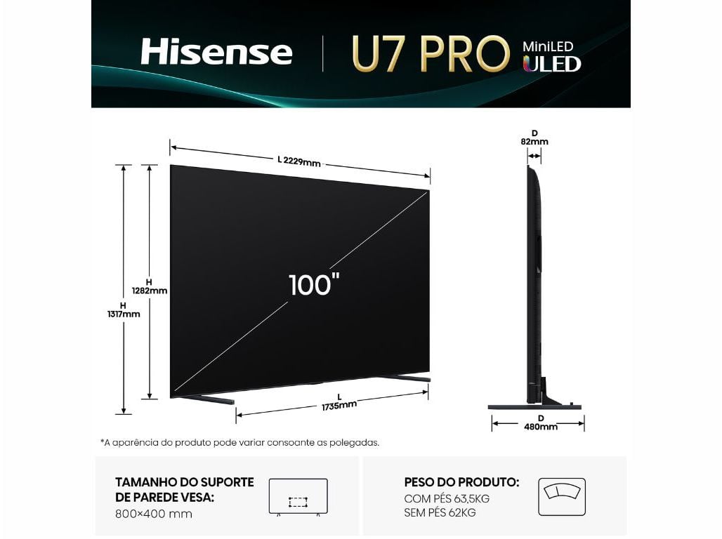 TV ULED MINI LED HISENSE 100U7Q PRO (100\