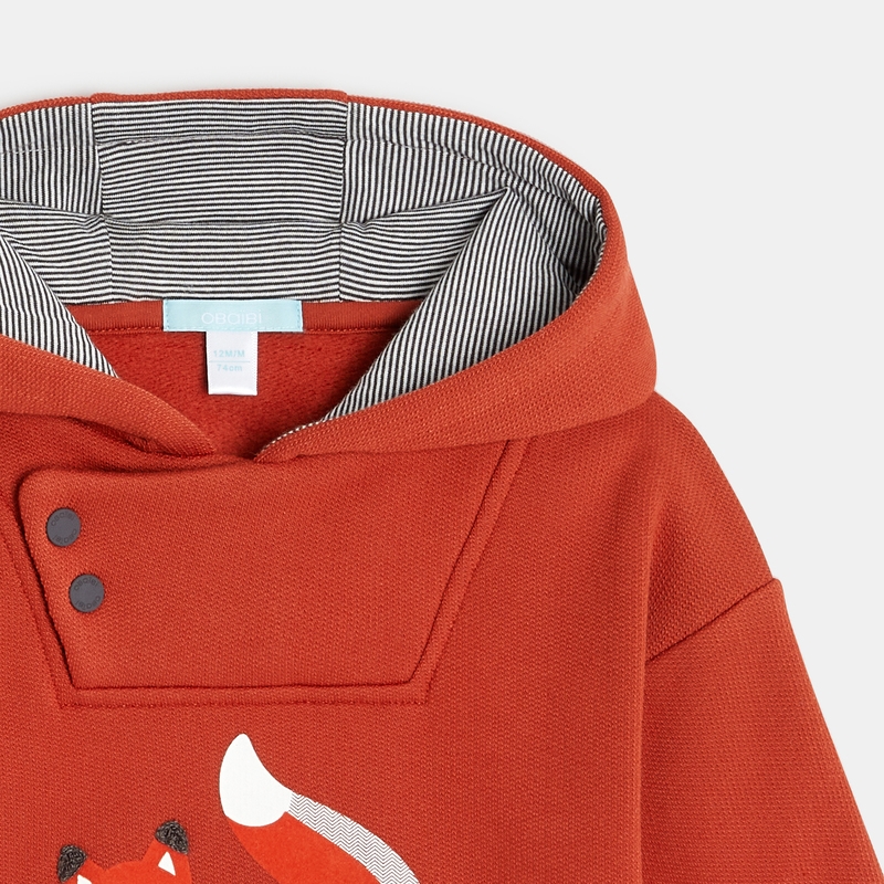 Sweat molleton à capuche renards orange bébé garçon