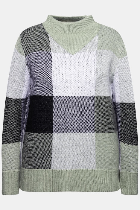 Pullover, Karomuster, Stehkragen, Langarm