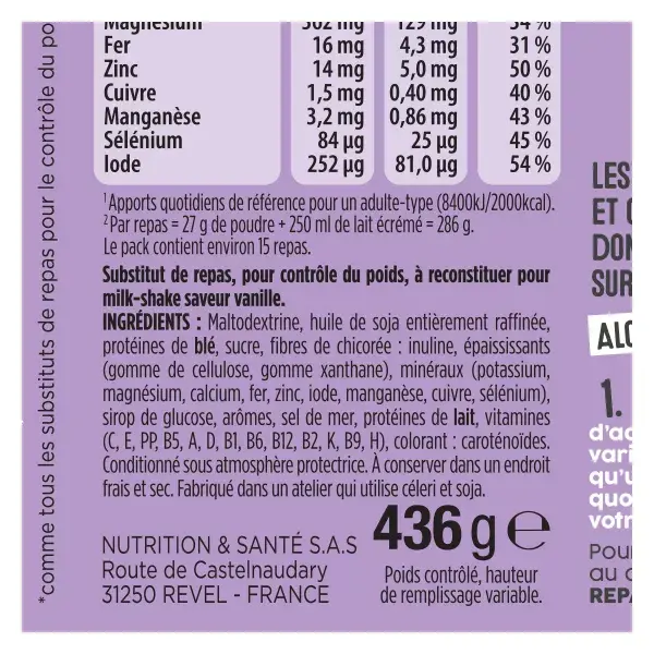 Gerlinéa Repas Minceur Milk-Shake Vanille 436g