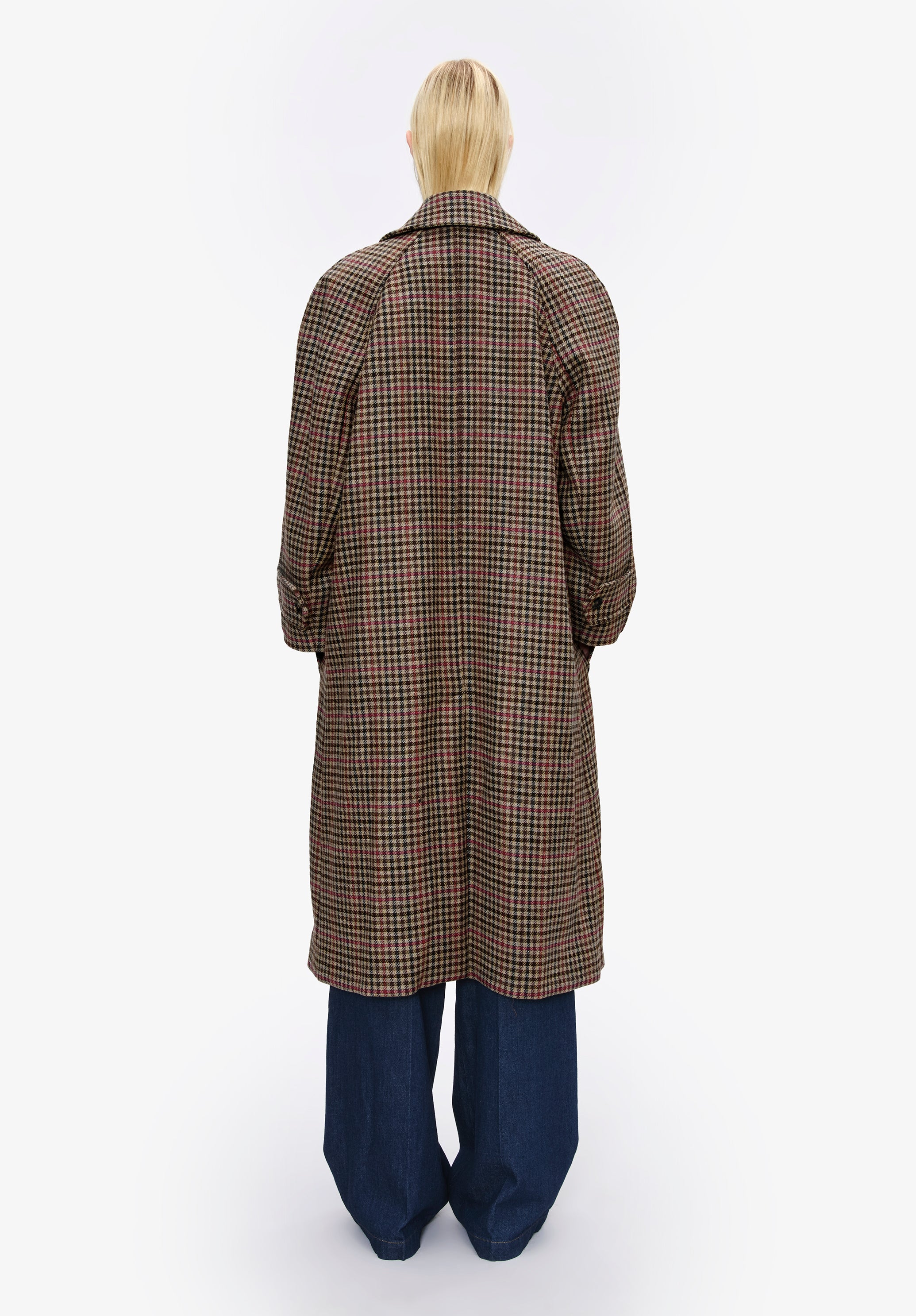 Manteau oversize manches raglan à carreaux - Marron glace