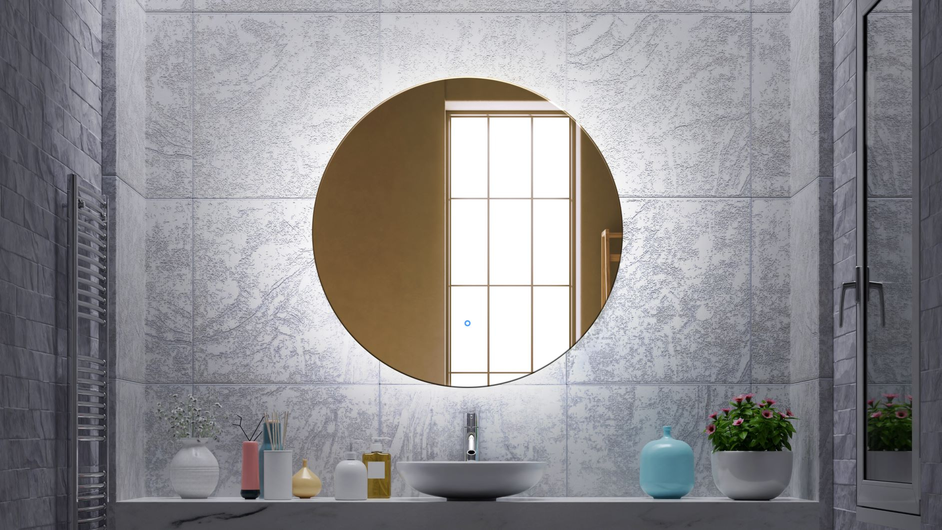 Gliss Design Oko koperen spiegel met LED-verlichting en verwarming 40cm