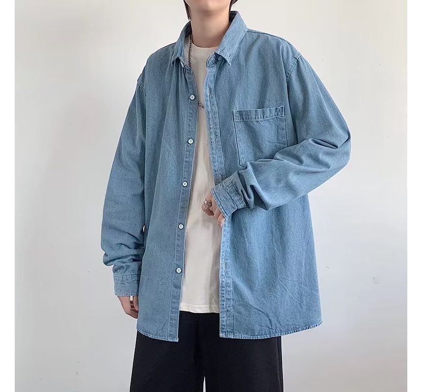 Urtishia - Denim overhemdjas met lange mouwen
