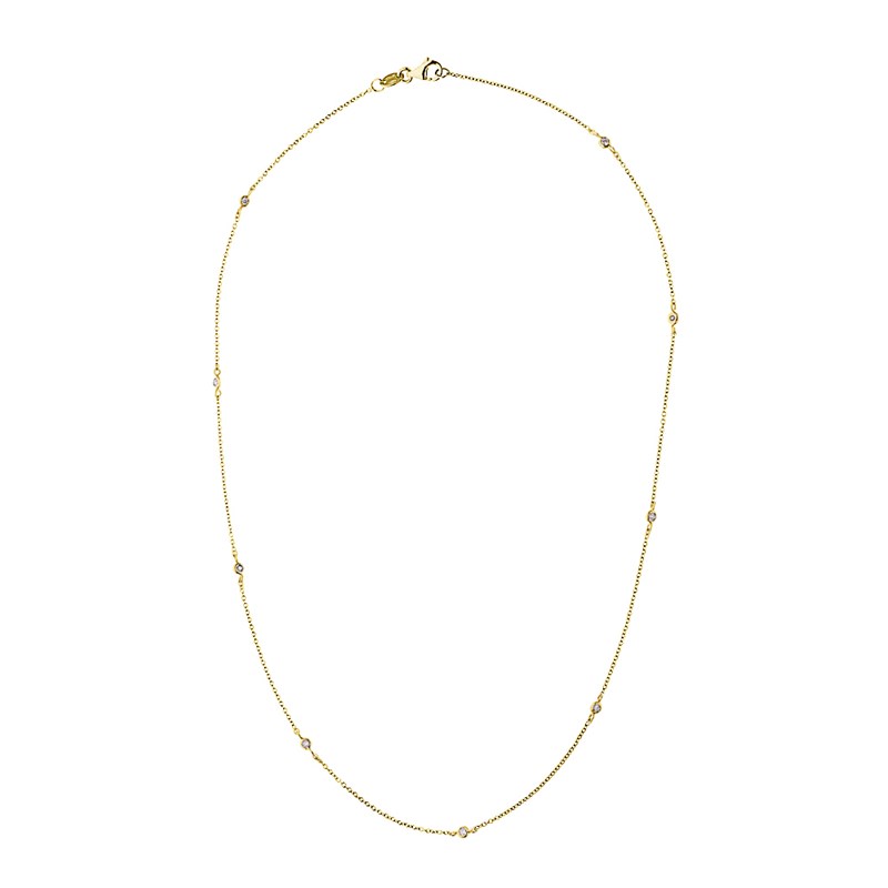 Collier Chaîne Forçat alternée Diamants 0,10 Cts Or Jaune 18 Carats