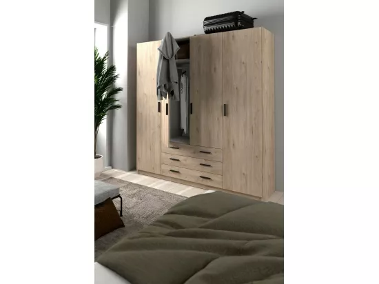 Grande Garde-robe Dserafin, Meubles de chambre, Penderie de plain-pied, Placard à vêtements, 196x50 h200 cm, Chêne clair