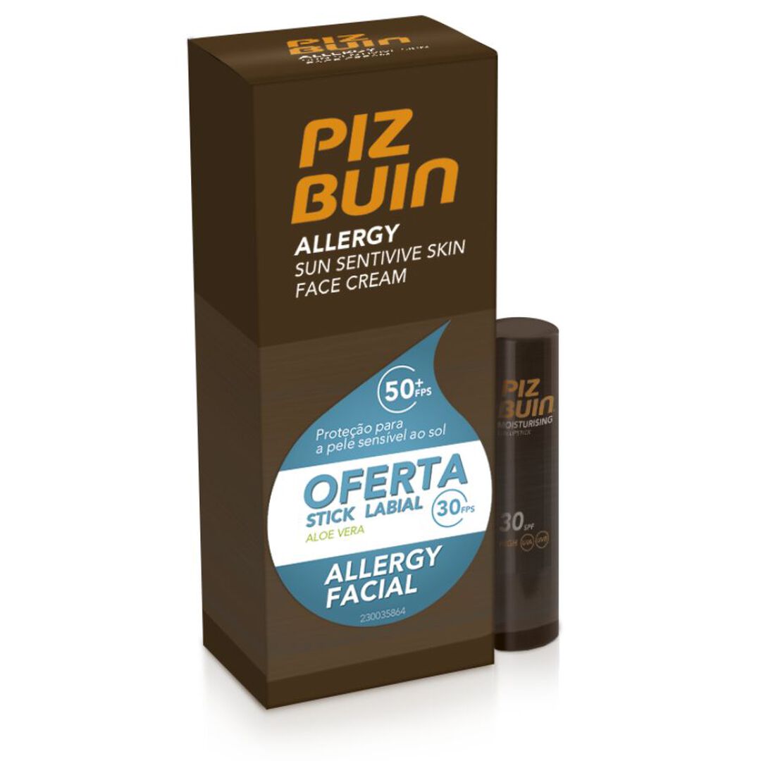 PIZ BUIN  Creme solar de rosto SPF50 + Oferta Stick Labial - 50ml