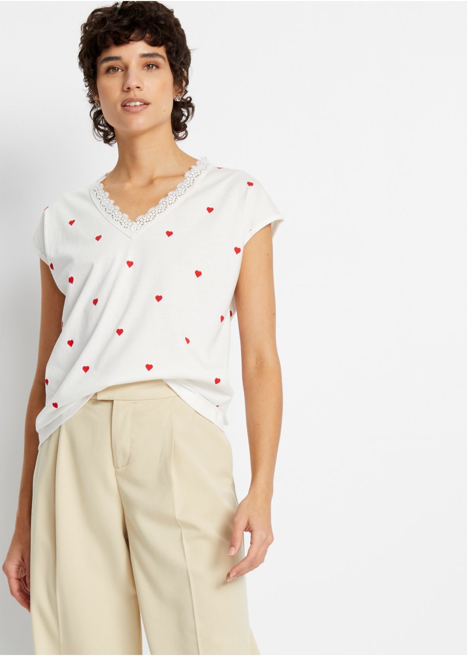 T-shirt imprimé avec dentelle