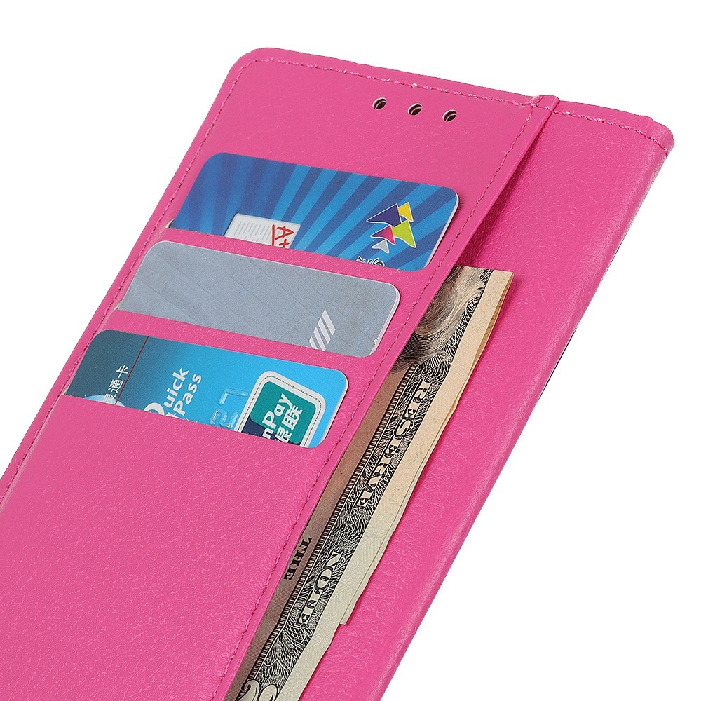 iPhone 16 Leder Tasche Flip Cover Litchi Look - Pink