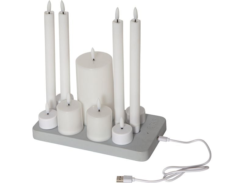 Star Trading LED-Kerzen Set Flamme Charge Mix, Weiss Set von wiederaufladbaren Kerzen in verschiedenen Grössen