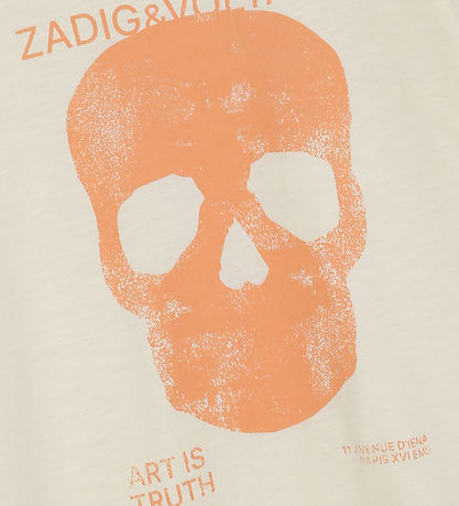 Zadig & Voltaire T-Shirt - Offwhite/Orange m. Totenkopf