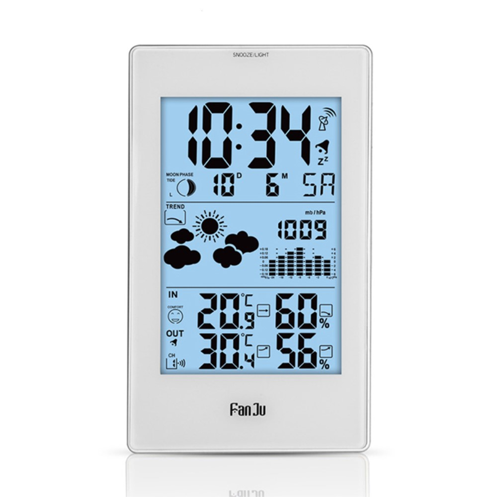 (2-tlg. Set) Wireless Wetterstation Digital Thermometer mit Hintergrundbeleuchtung und Hygrometer / Aussensensor (Batteriebetrieben) - Weiss