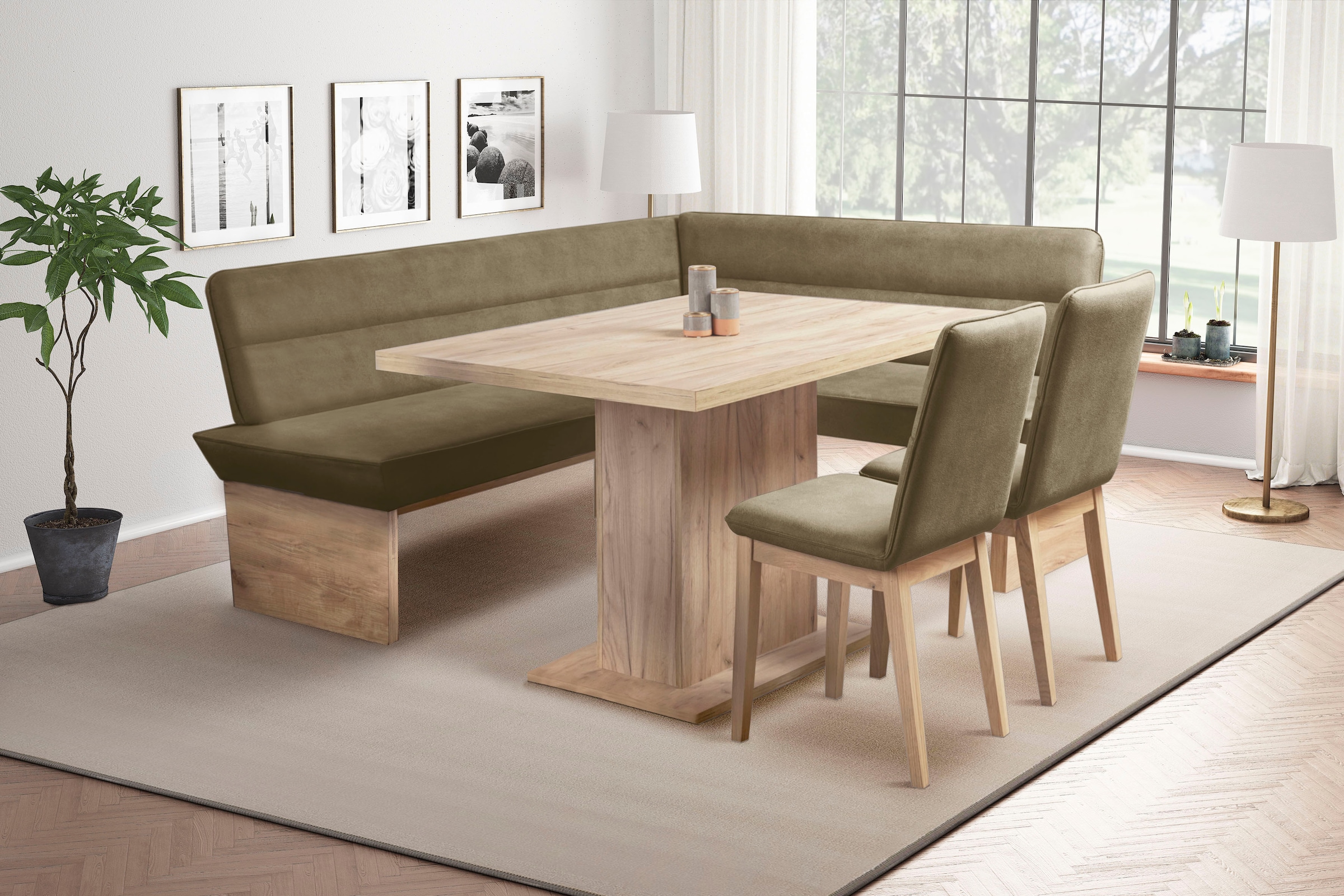 Home affaire Eckbankgruppe »Beluna + Cross Essecke Sitzgruppe Eckbank Küchenbank BESTSELLER« Set, Eckbank, 2 Stühle und Tisch, 4 Stk. tlg. Sitzgruppe Esszimmer Stühle Tisch und Bank bequem gepolstert