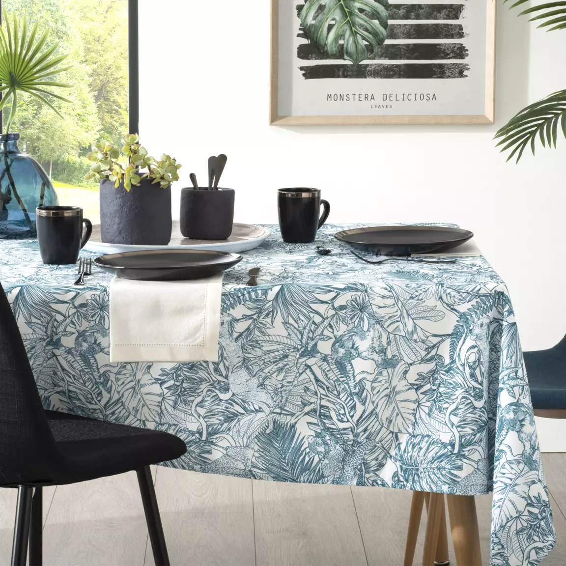 Nappe rectangulaire anti tache (140 x 240 cm) Jungle Verte