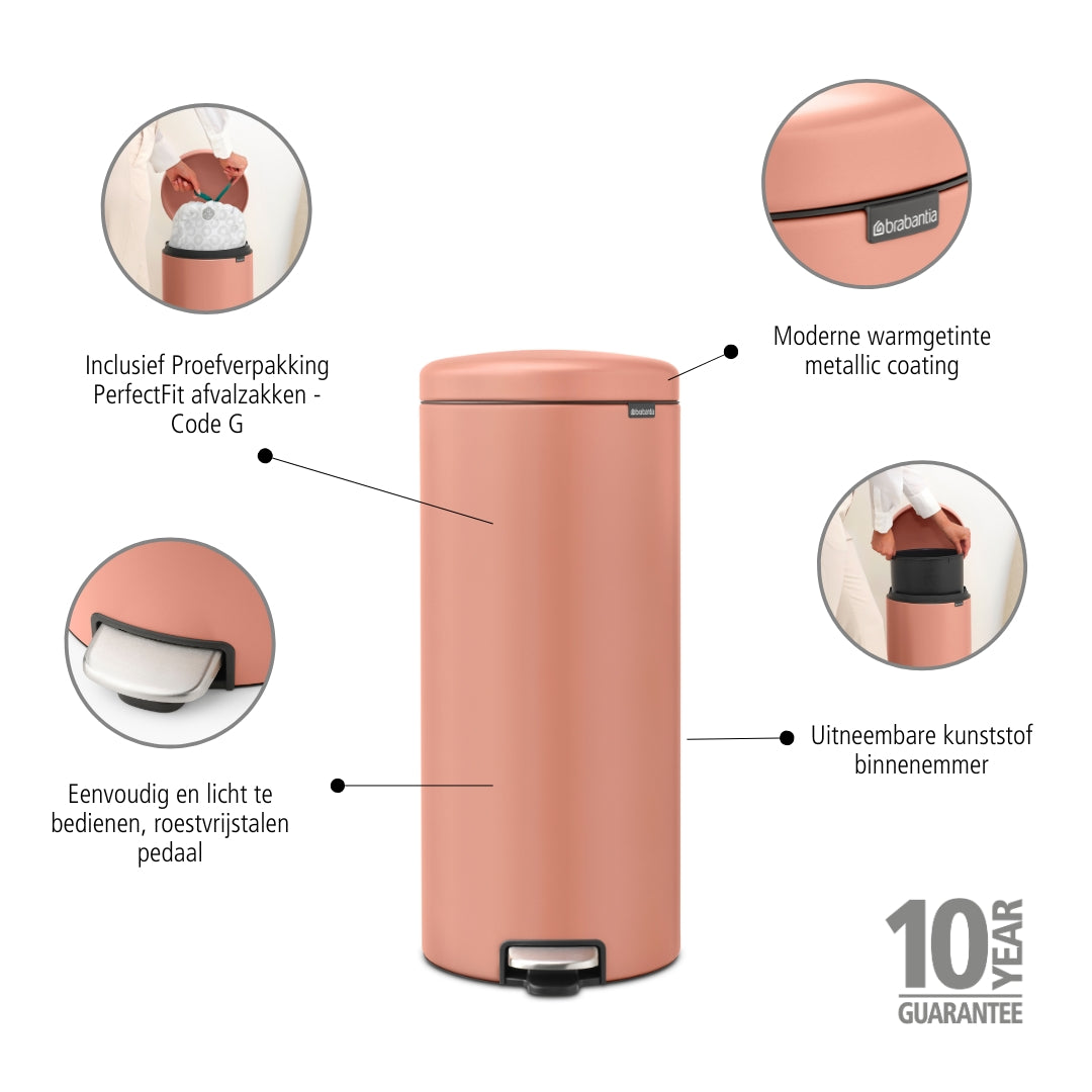 Brabantia NewIcon Pedaalemmer 30 L - Warm Copper