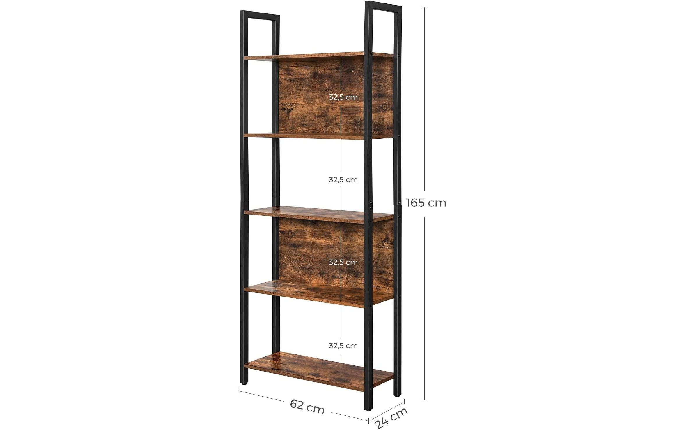 Regal 62 x 24 x 165 cm, Vintagebraun / SchwarzBücherregal mit fünf Ebenen