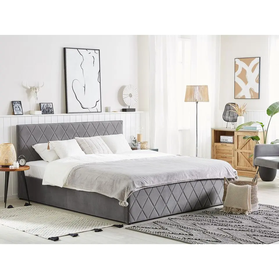 ROCHEFORT - Bed met opbergruimte - Grijs - 140 x 200 cm - Fluweel