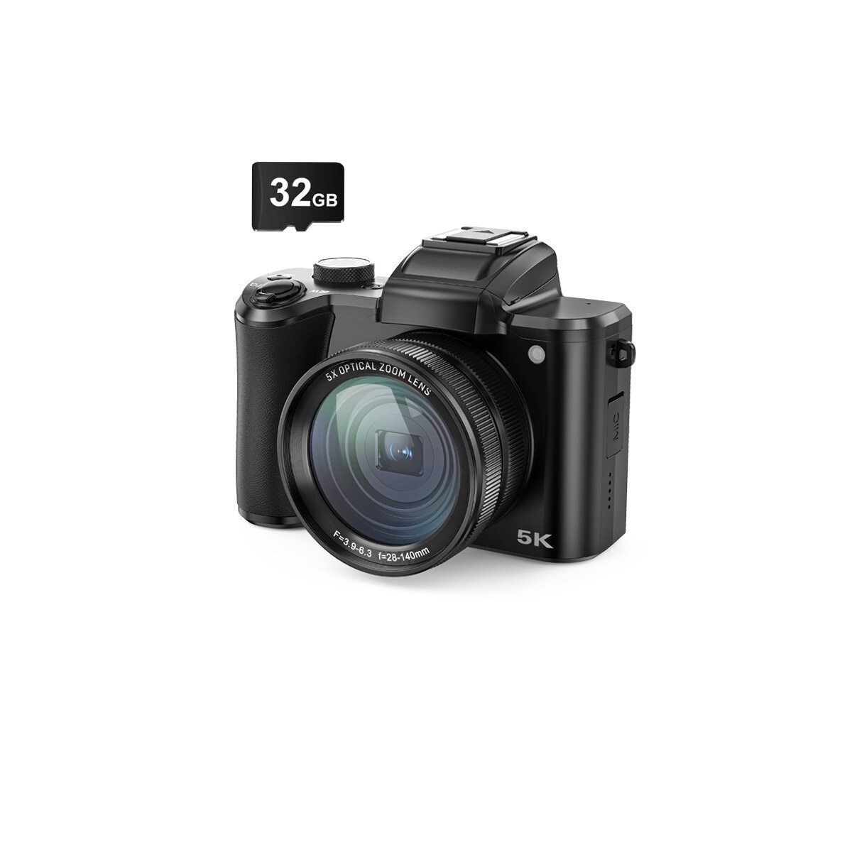 Digitalkamera (5k) med doble kameraer foran, autofokus, 32 GB-minnekort