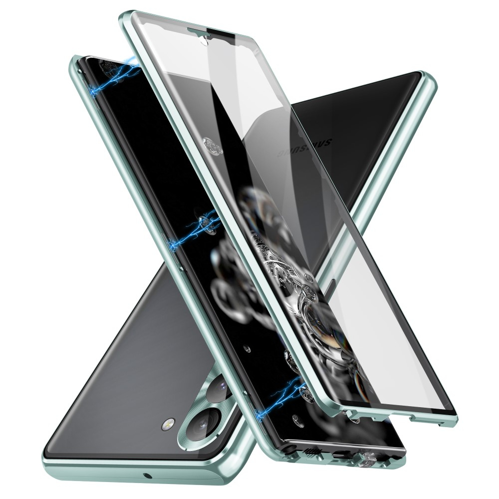 Samsung Galaxy S24 Magnetische Alu Schutzhülle mit Panzer Glas Backcover   Display- / Kameraglasschutz (Verschlussmechanismus) - Grün
