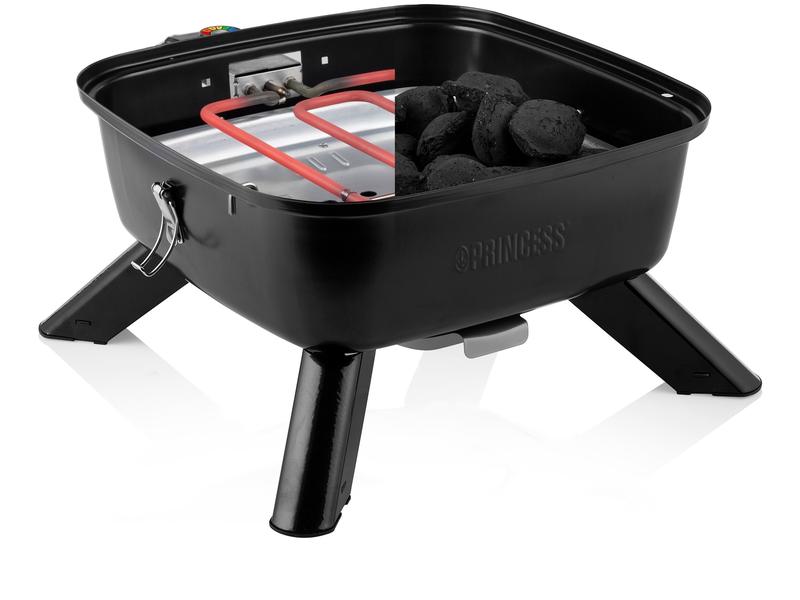 Tristar Tragbarer Hybridgrill, 2000 W 2-in-1-Elektro oder Holzkohlegrill – Inklusive Deckel