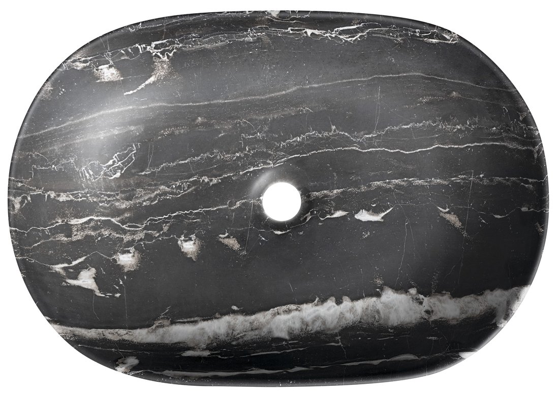 Sapho Rondane keramische waskom 60x42cm zwart marmer