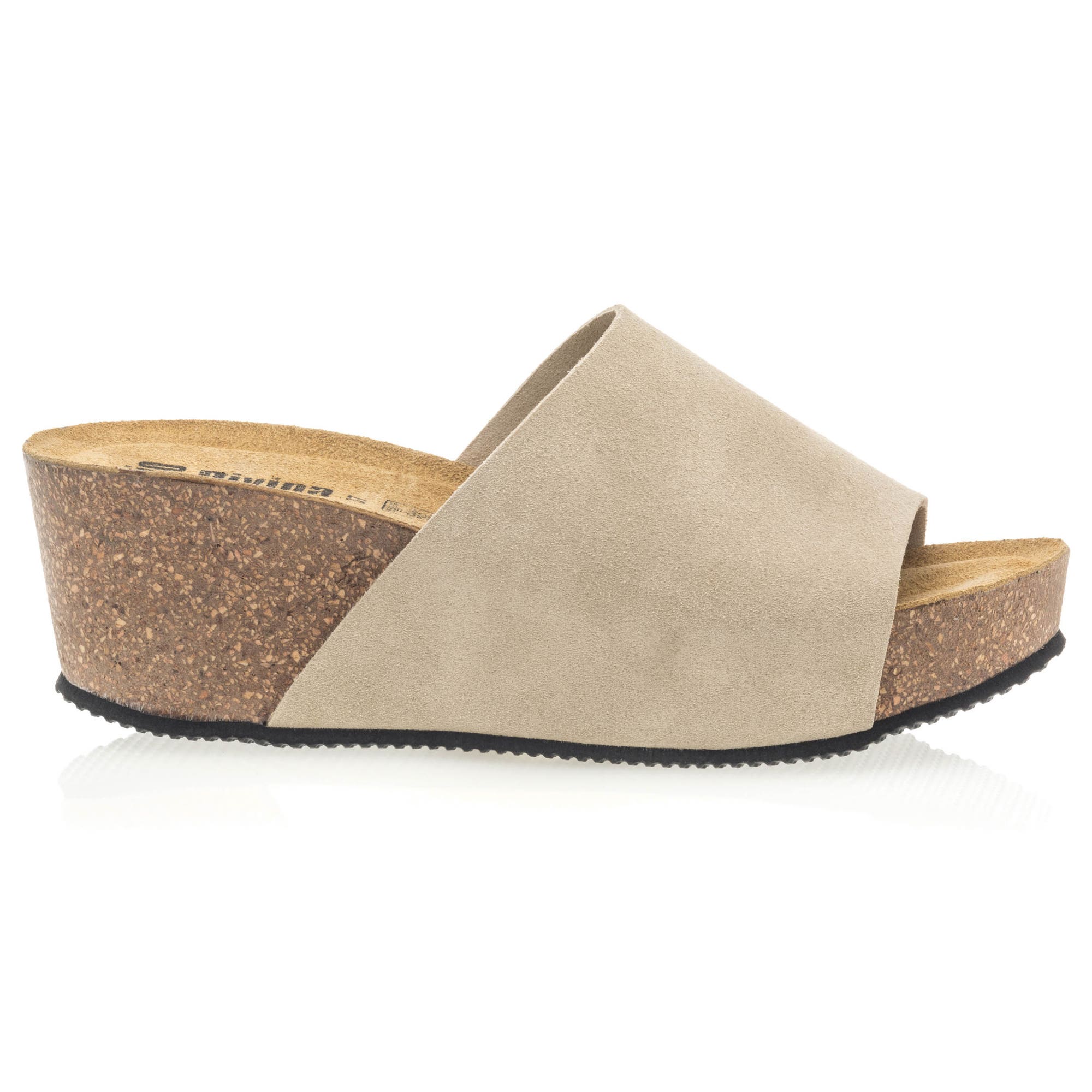 Mules semelle liège à talon compensé Femme en cuir beige