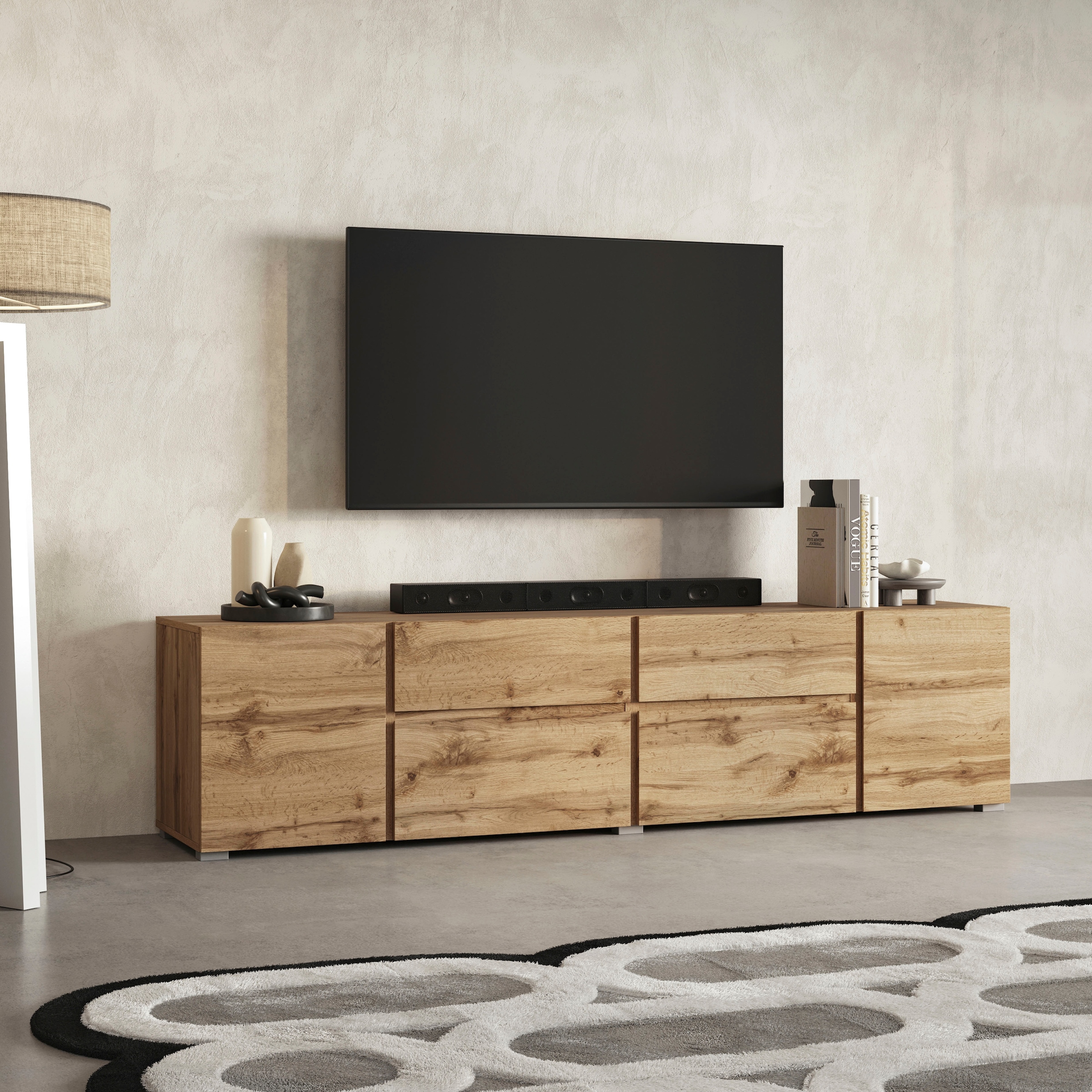 GOODproduct Lowboard »Metric,Breite 195cm, grifflose Lowboard 2Klappen/2Schubkästen/2Tür« TV-Schrank mit viel Stauraum, TV-Board