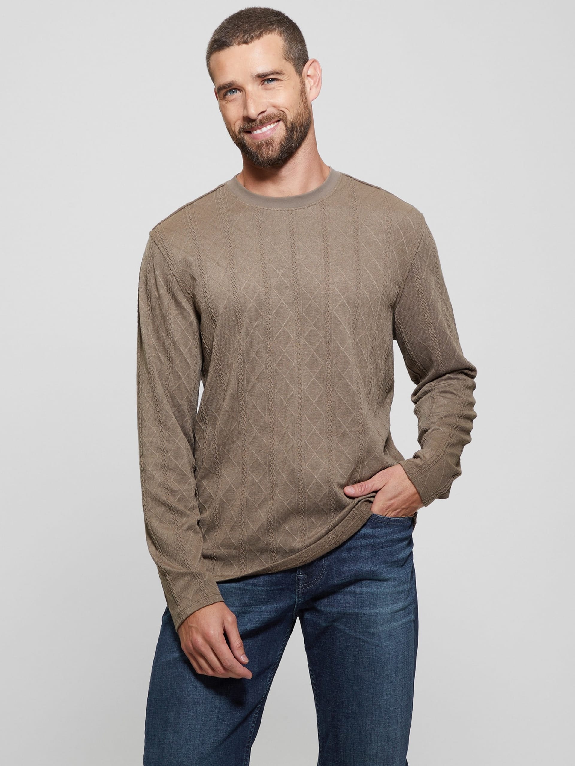 Blusa de manga comprida em malha texturizada