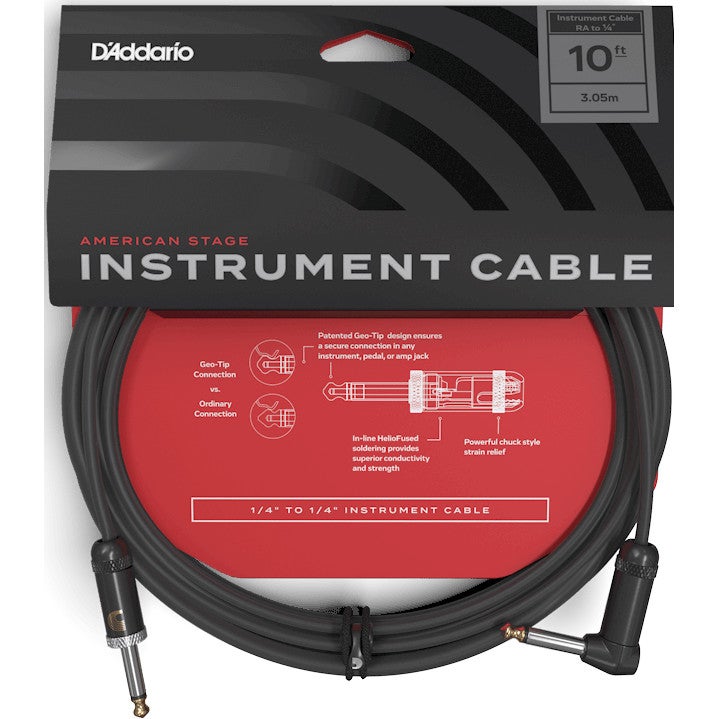 D'Addario AMSGRR-10 American Stage instrumentkabel jack recht-haaks mono 3m