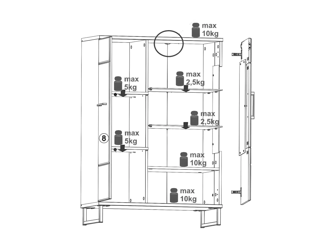 Argentier 2 portes Chêne foncé à LEDs - VARSOVIE - L 90 x l 40 x H 130 cm