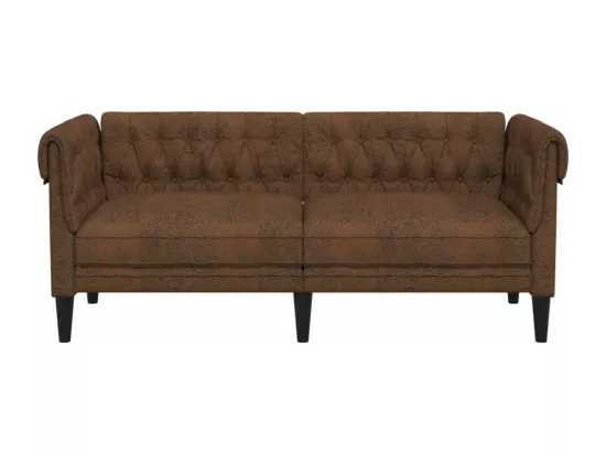 Canapé Chesterfield 2 places marron tissu