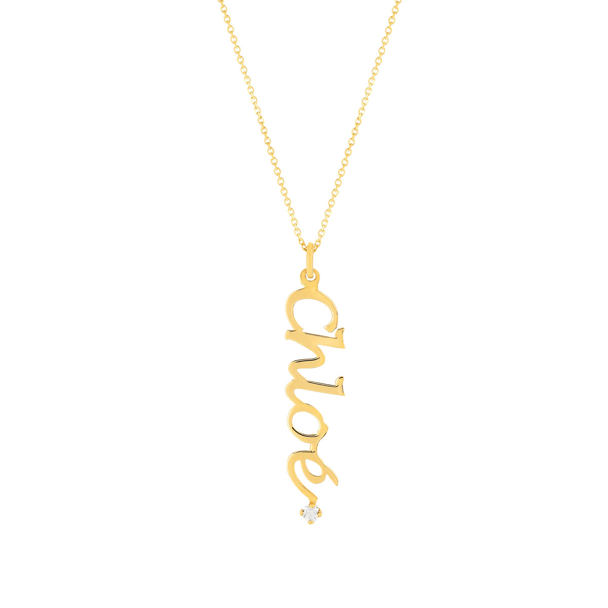 Collier or jaune 375 à votre prénom. Longueur 43 cm.