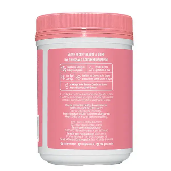 Vital Proteins Beauty Collagen, Ácido Hialurônico Morango/Limão 271g - Pacote com 3 unidades