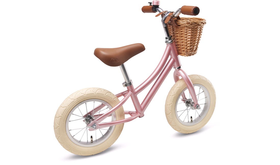 Løbecykel pige retro pink med flet kurv