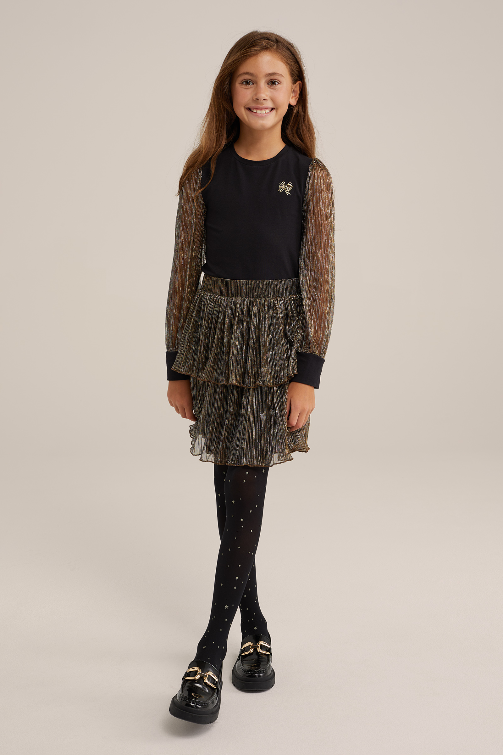 Meisjes T-shirt met glittergaren WE Fashion Goud