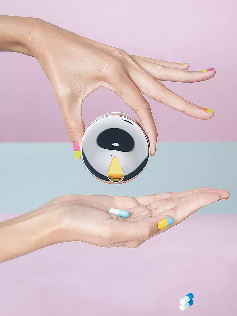 ALESSI Pillendose YoYo Edelstahl silber