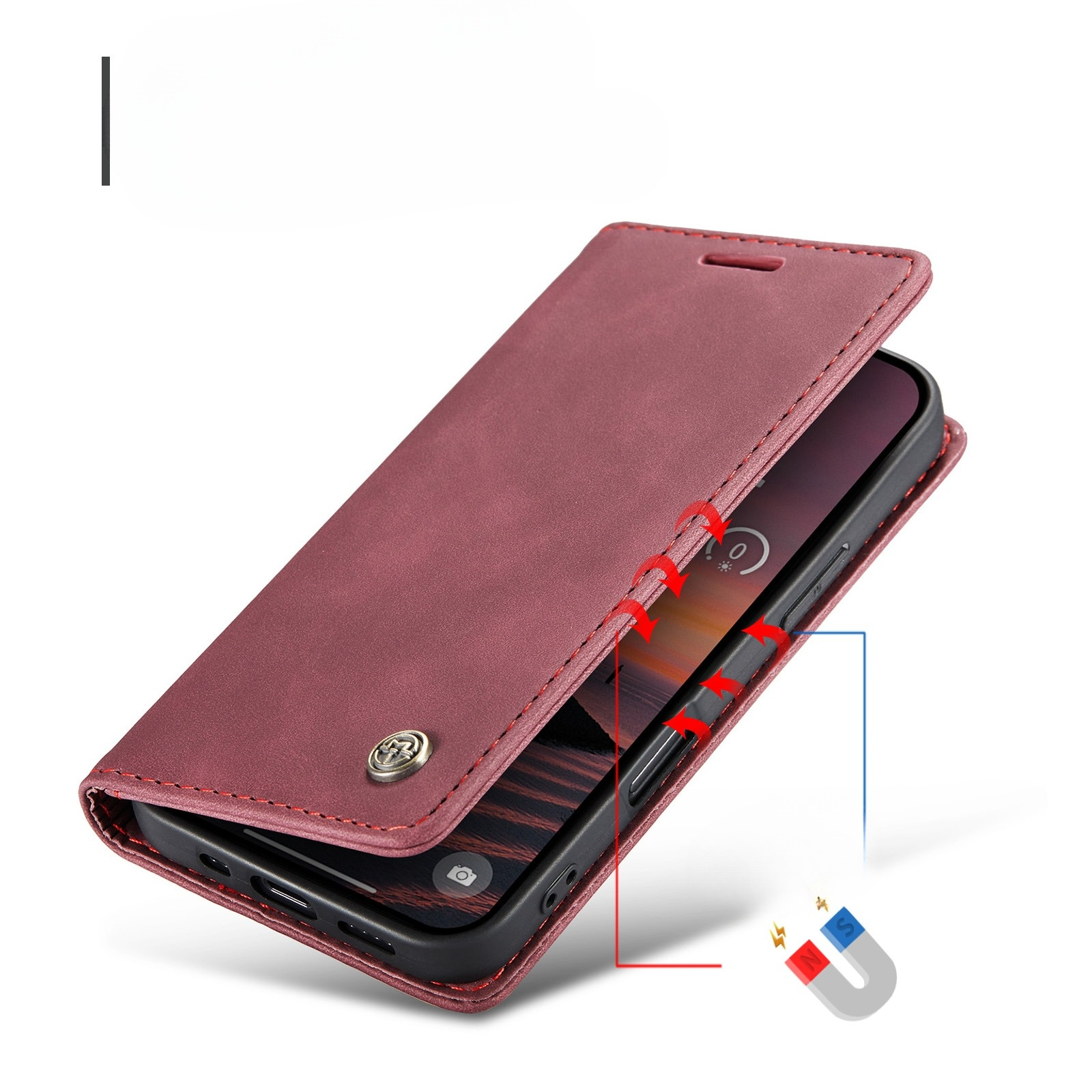 iPhone 17 Pro Max Leder Tasche Flip Wallet Etui mit Kartenfächern - Rot