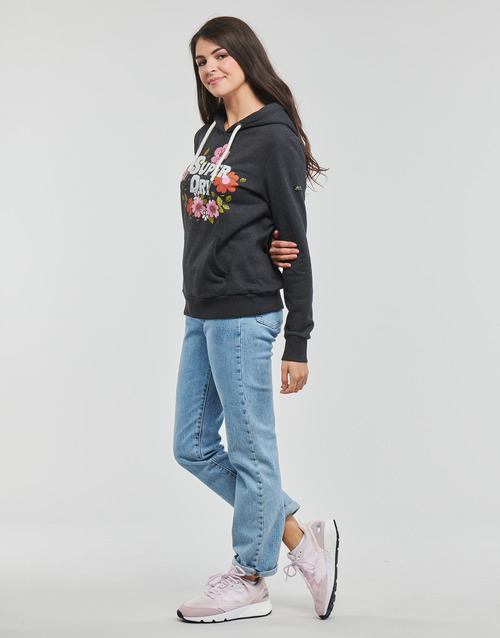 Superdry - VINTAGE FLORAL SCRIPTED HOOD - Noir