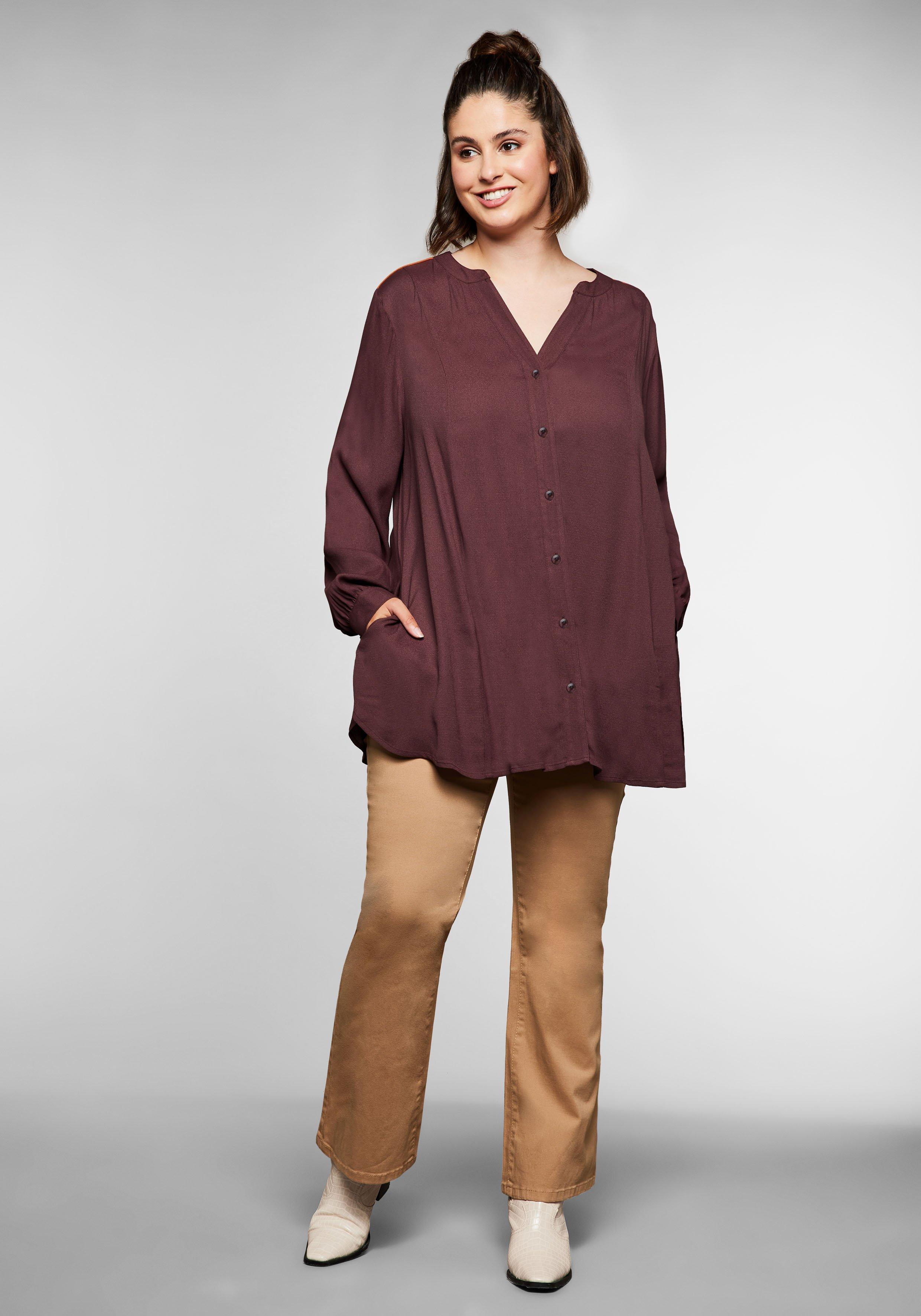 Longbluse mit kontrastfarbenen Pipings, in A-Linie