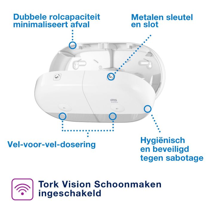 Tork 682000 T9 SmartOne Twin Mini Toiletpapier Dispenser Wit T9 (682000)