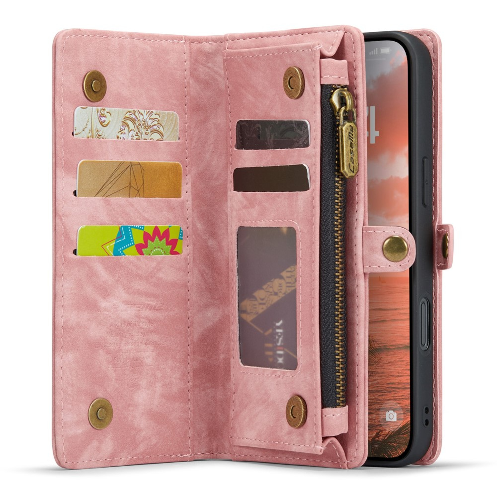 iPhone 16 2in1 Leder Tasche   Magnet Hardcase Karten Etui - Rosa