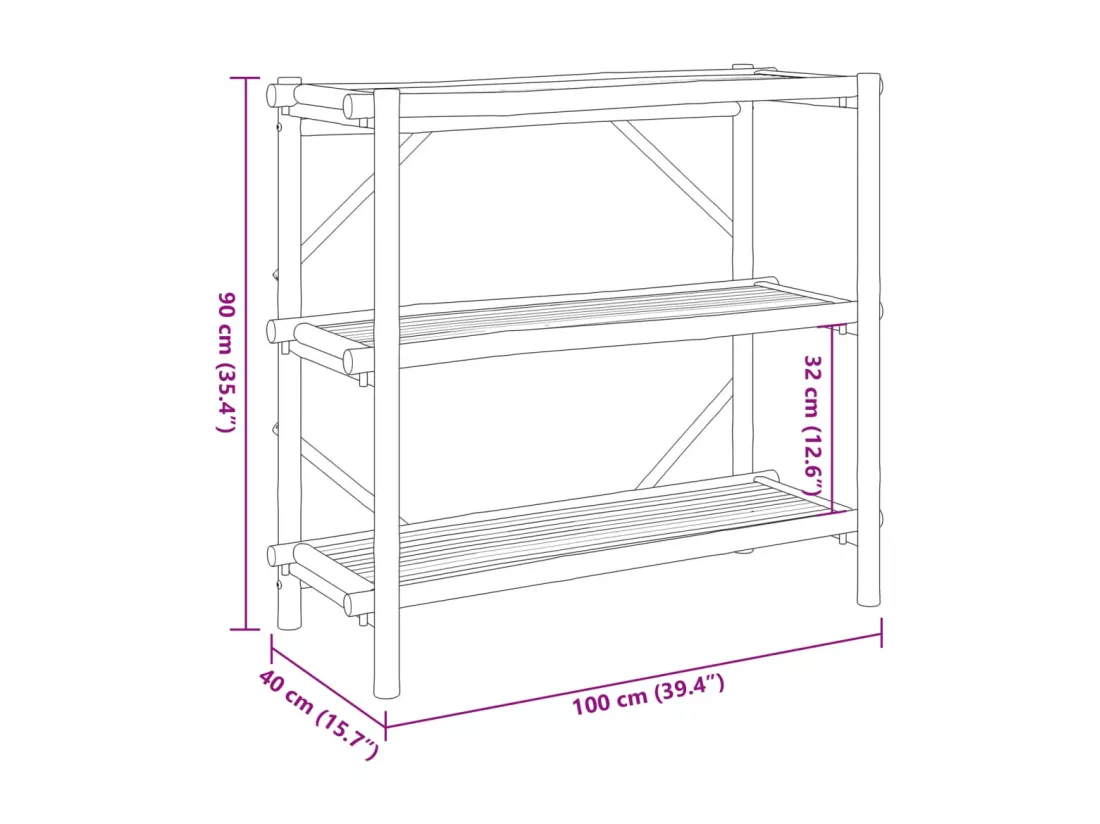 Étagère à 3 niveaux 100x40x90 cm bambou
