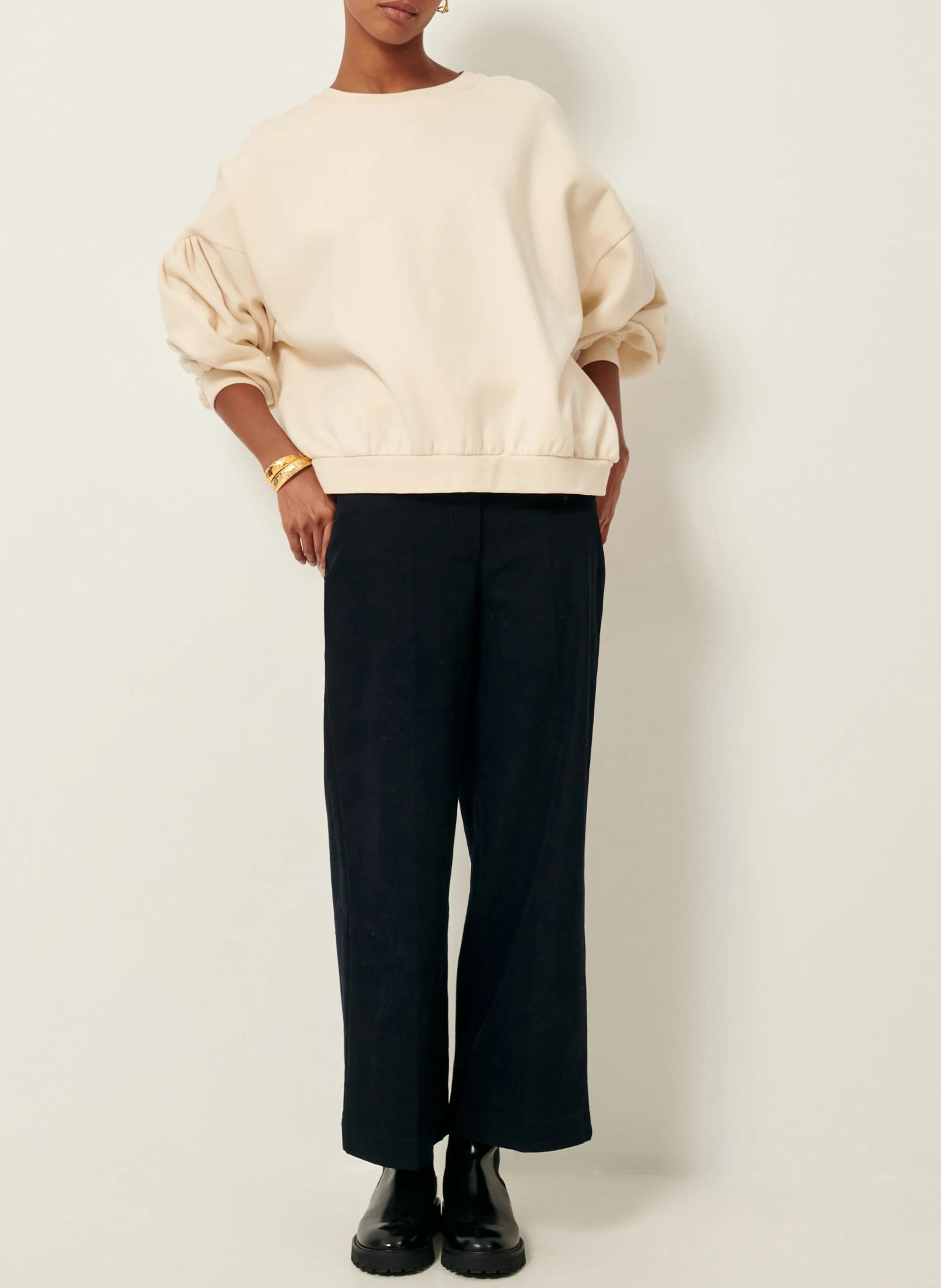 YUNO - Sweat col rond en coton | Beige