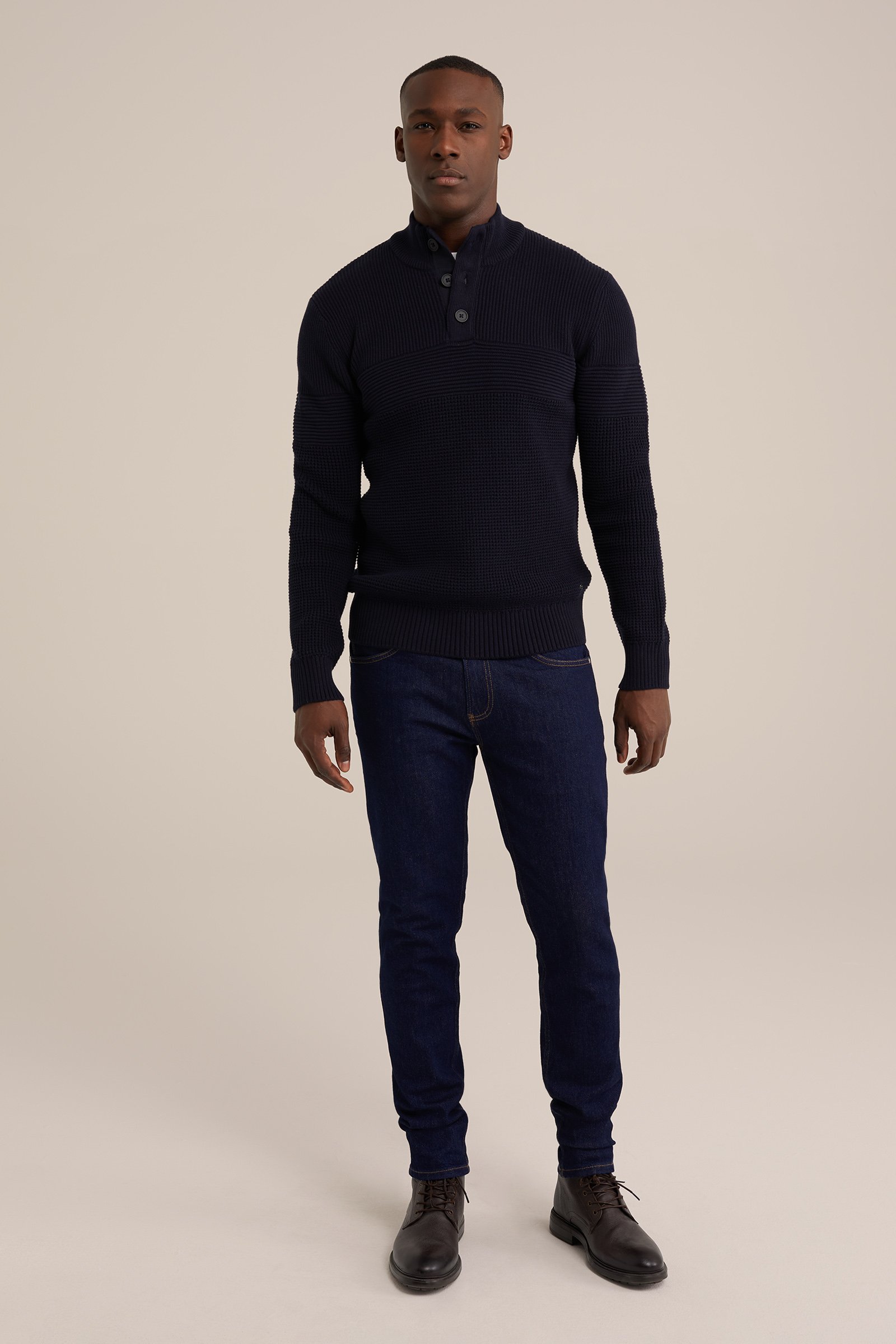 gebreide trui met structuur WE Fashion Donkerblauw