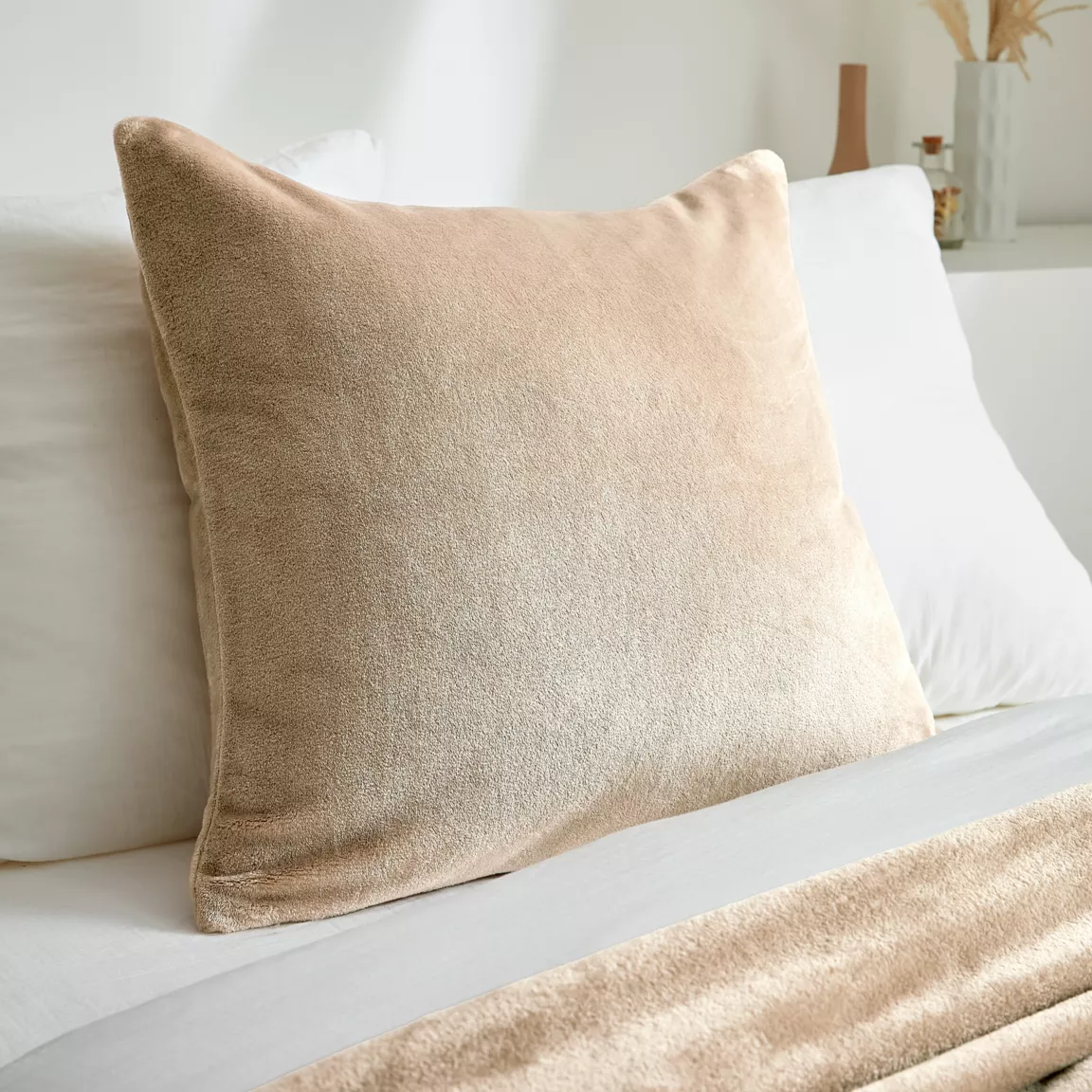 Housse de coussin carrée flanelle (60 x 60 cm) Didou Marron glacé