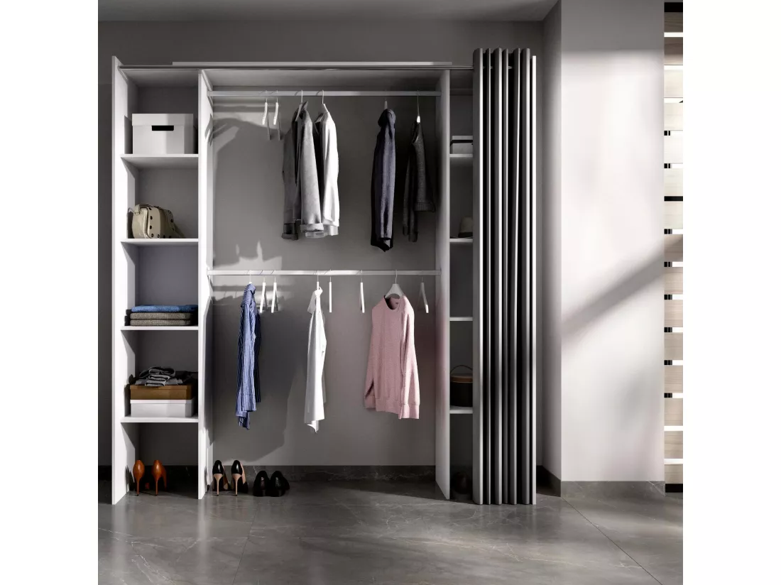 Armoire Dgond, Structure pour dressing, Cintre ouvert extensible, 180x50h205 cm, Blanc et Gris