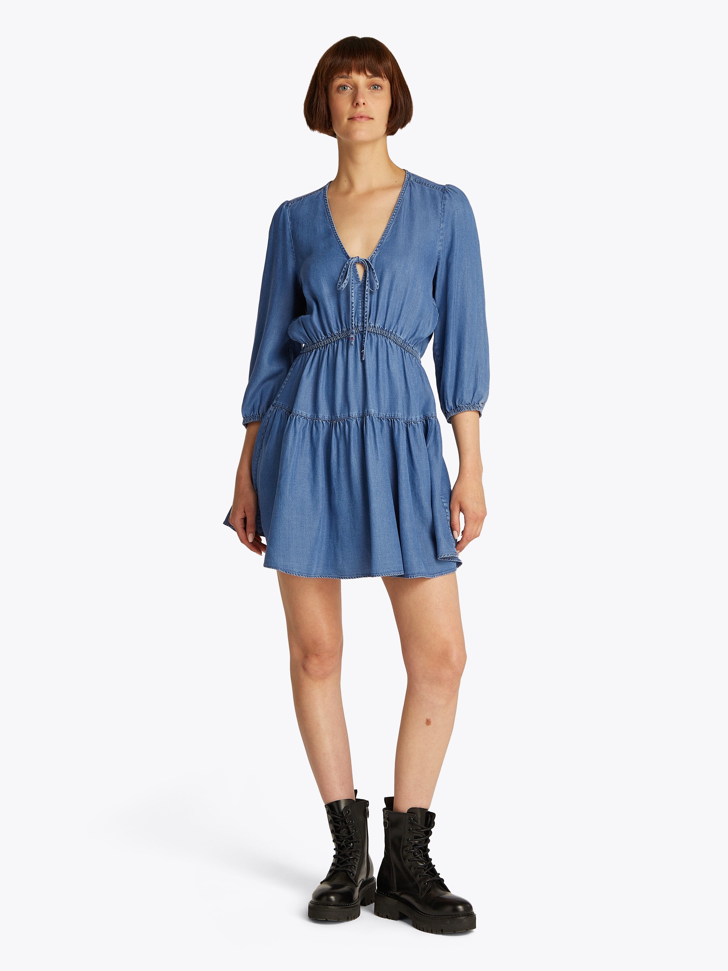 Tommy Jeans Blusenkleid »TJW CHAMBRAY MINI DRESS EXT« mit Volant, in Mini-Länge