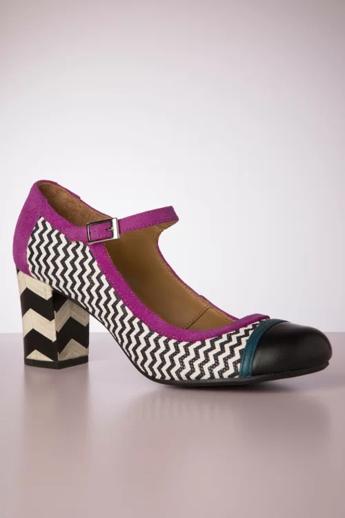 Nemonic Frida Mary Jane pumps in zwart en magentaroze